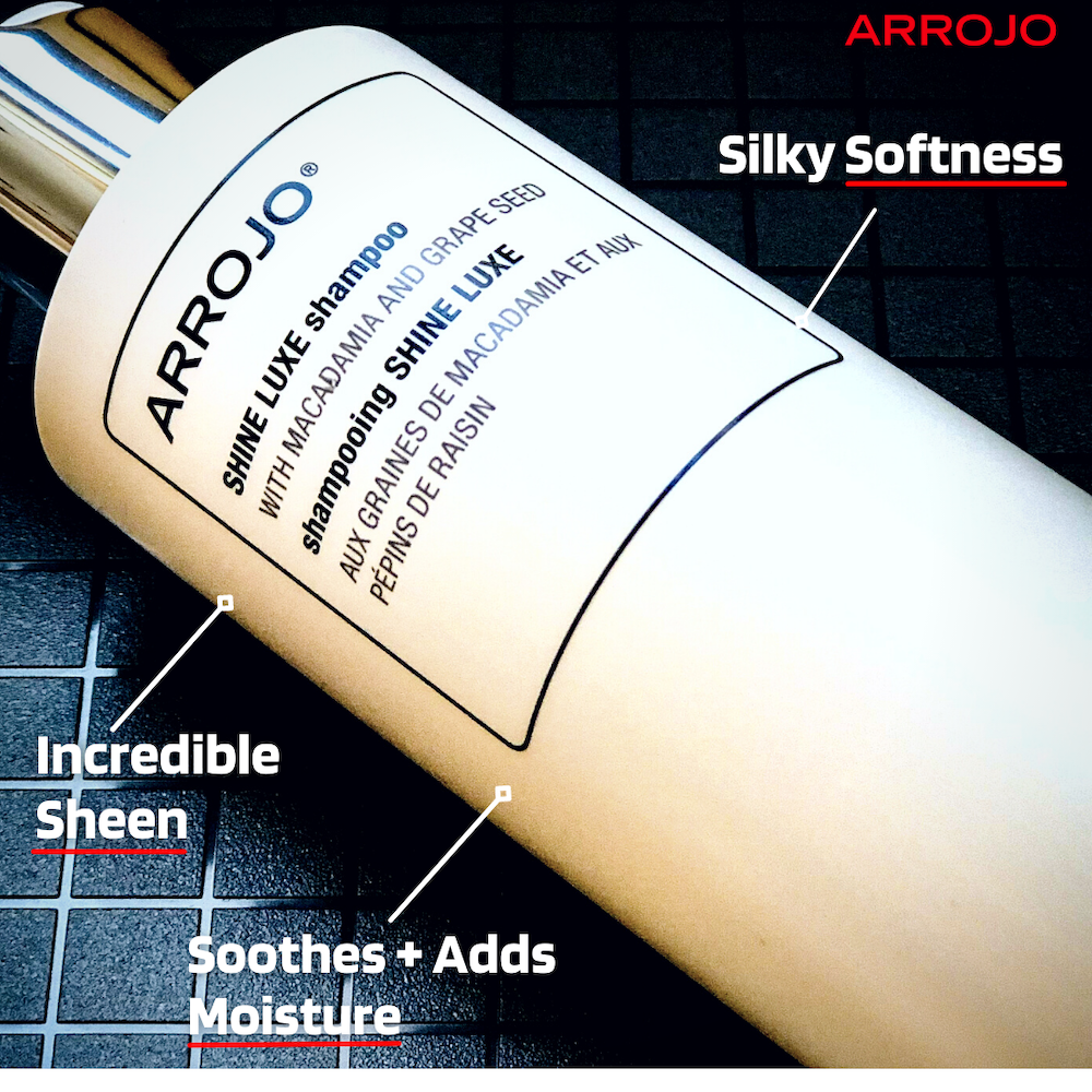 Arrojo luxurious SHINE LUXE shampoo adds moisture, softness, smoothness, and sheen.