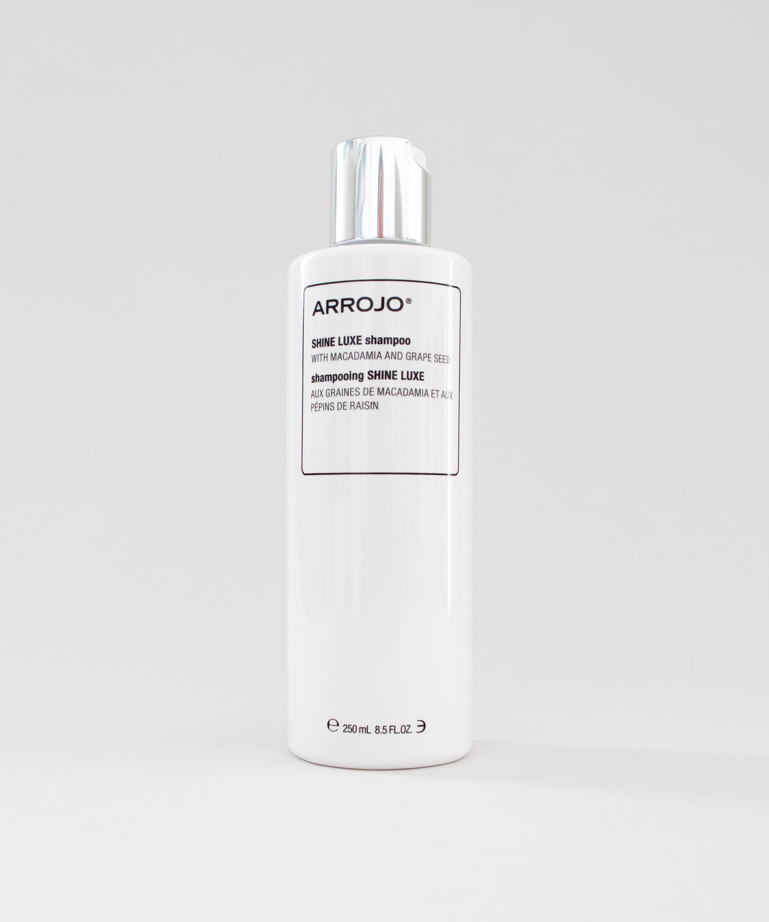 Arrojo luxurious SHINE LUXE shampoo adds moisture, softness, smoothness, and sheen.