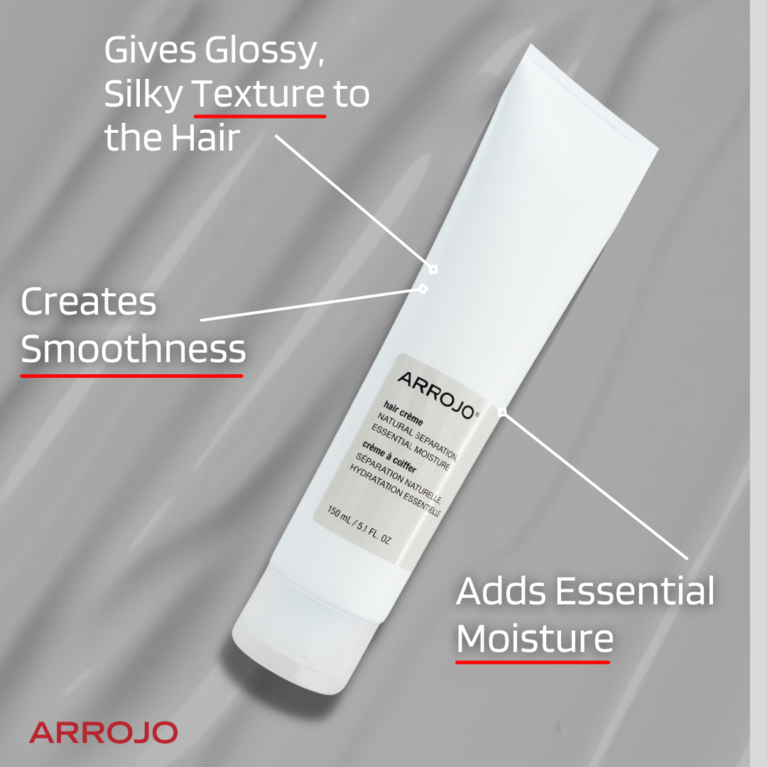 Arrojo Versatile hair crème. Gives a glossy, silky texture to the hair. 